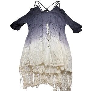 🌊 LAmade Ombre Fringe Dress Women’s Medium Gray‎ White NWT 🌤️